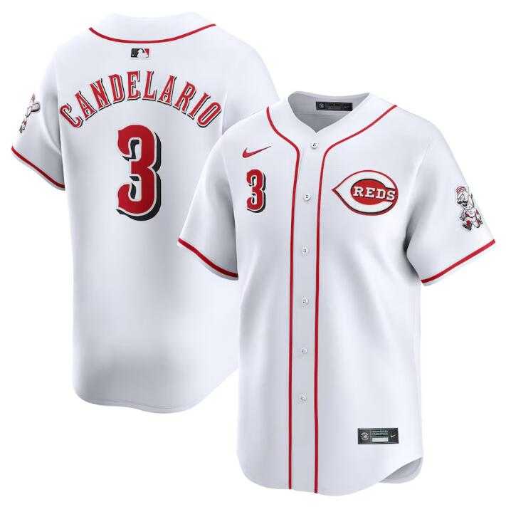 Mens Cincinnati Reds #3 Jeimer Candelario White Home Limited Stitched Baseball Jersey Dzhi